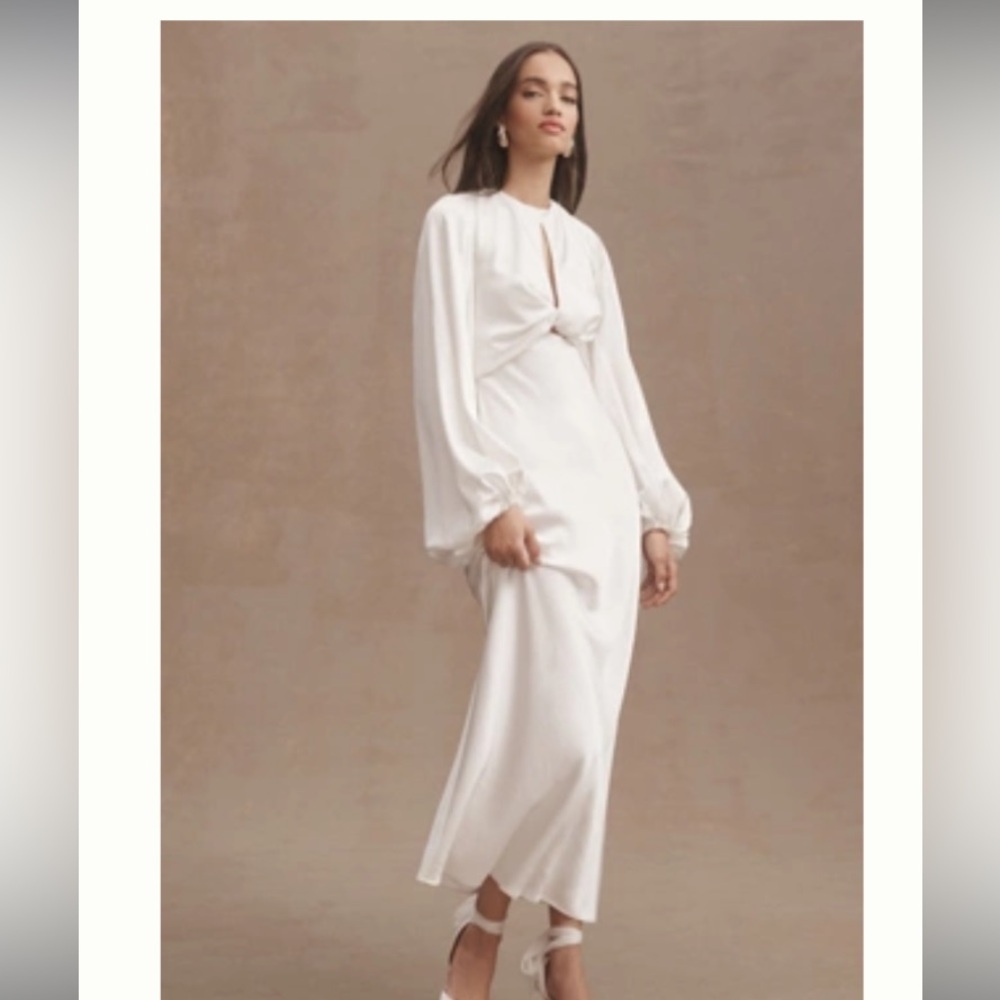 Anthropologie Significant Other Demi Long Sleeve Open Back Dress- White